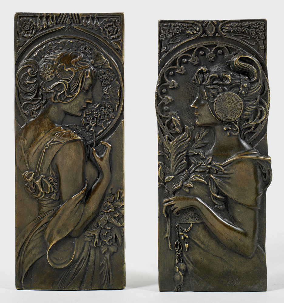 Bronze plaquettes after Mucha