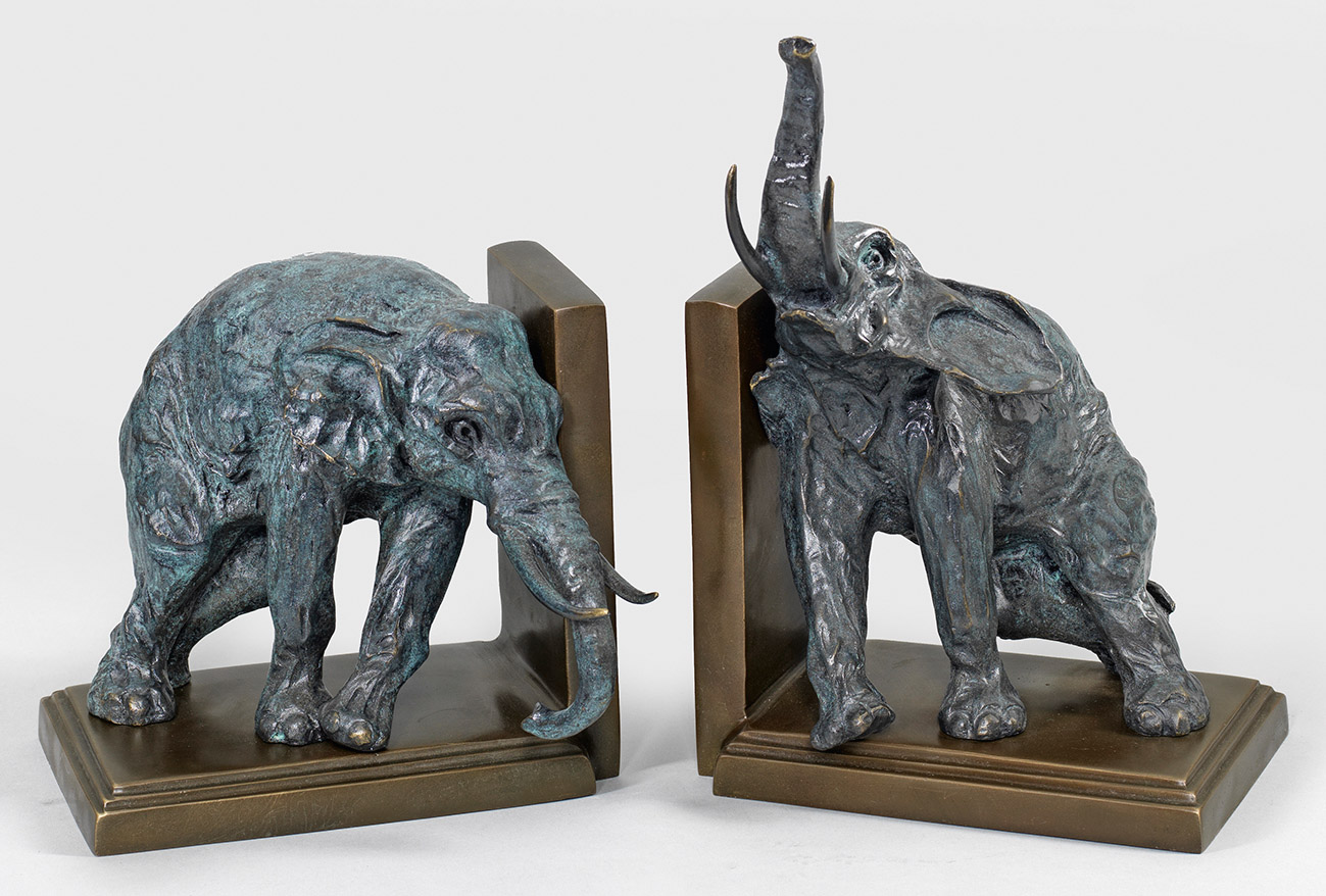 Elephant bookends, bronze